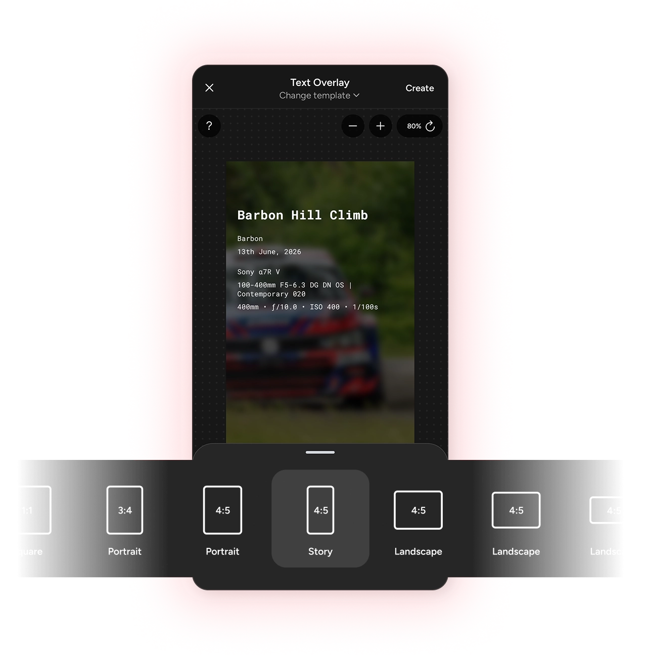Photospec aspect ratio picker with portrait, story, and landscape presets