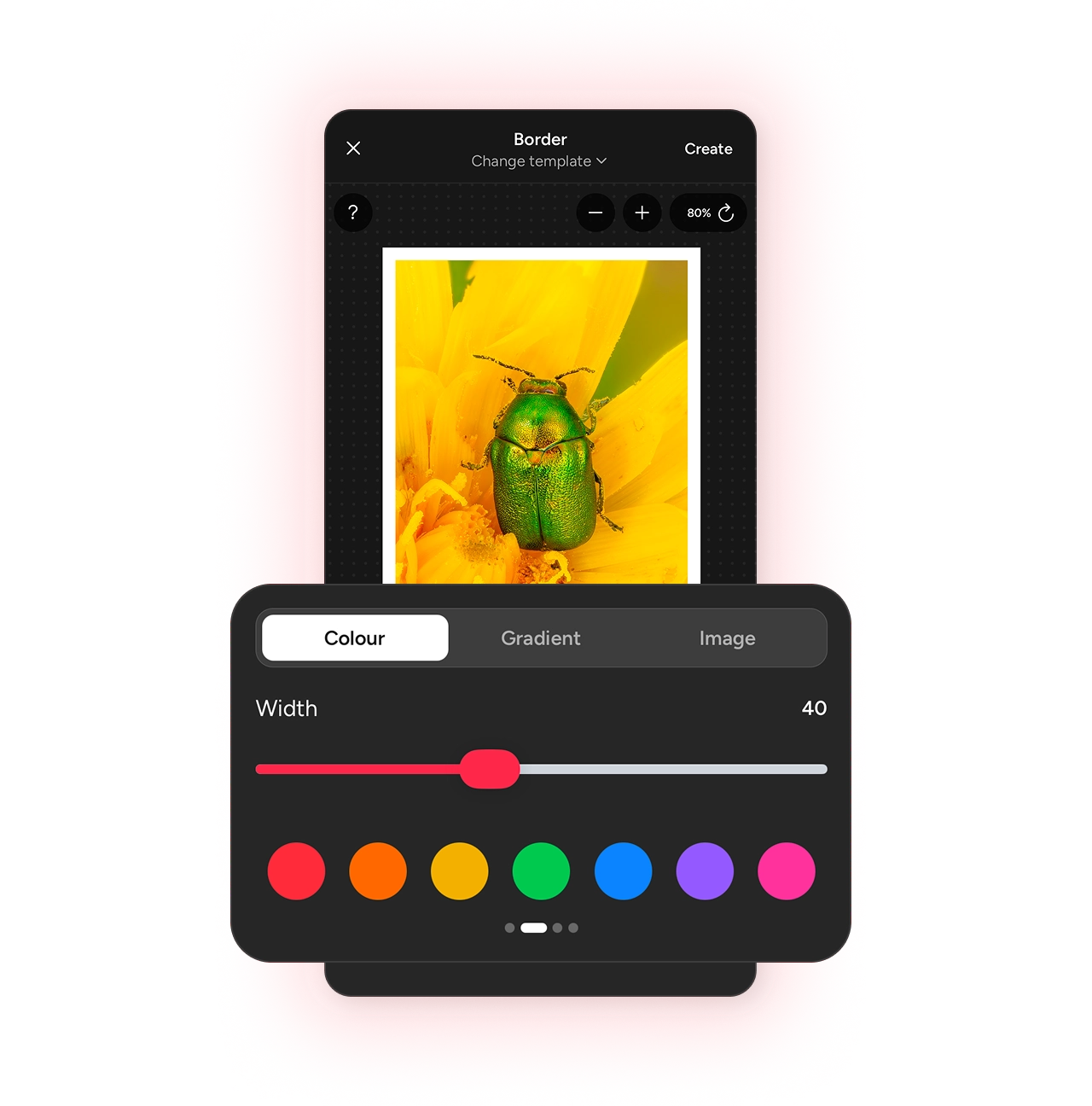 Photospec style tab with border width and colour controls open