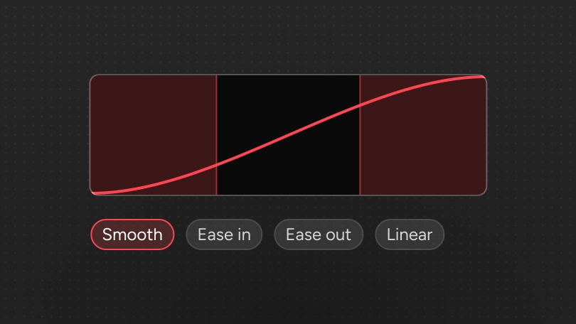Easing options with a live motion preview